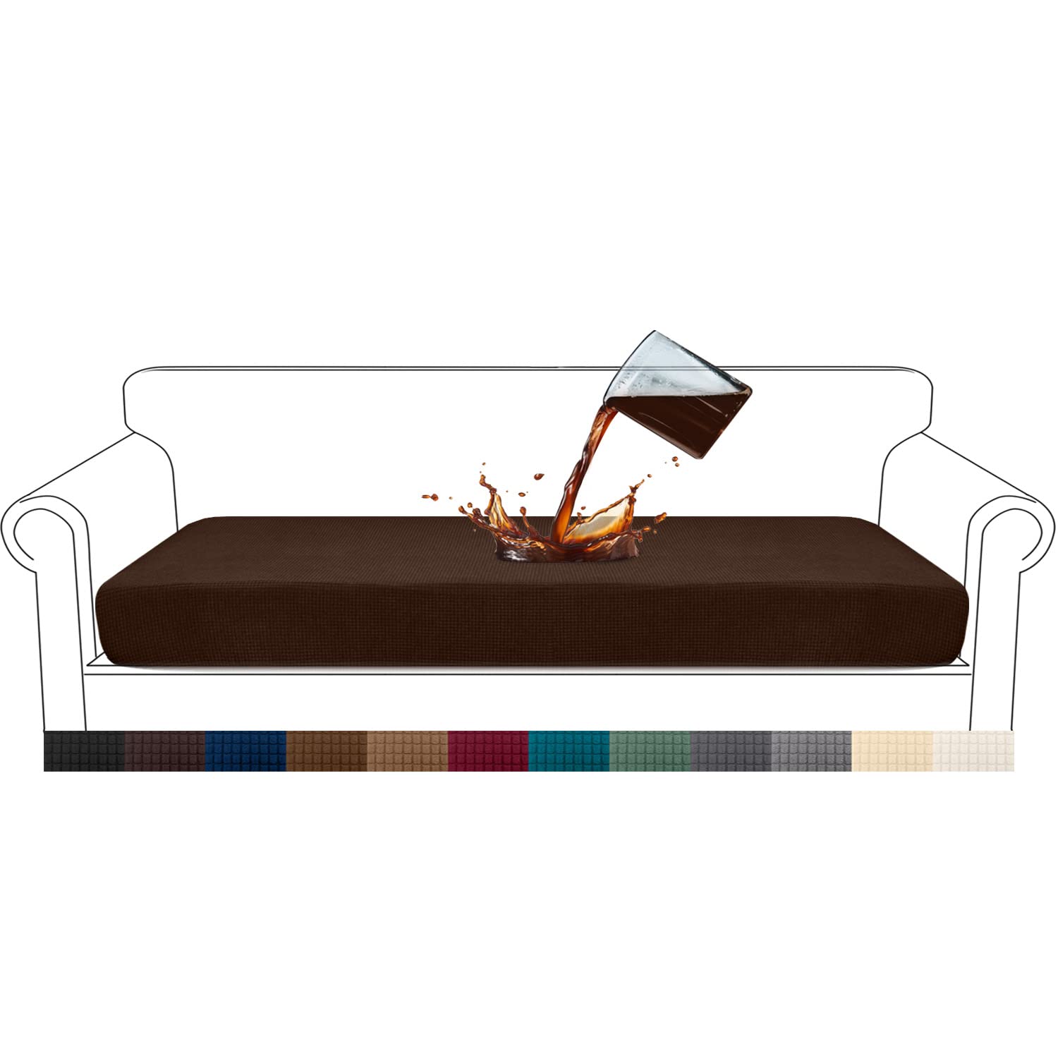 Granbest Premium Water-Repellent Sofa Seat Cushion Covers High Stretch Jacquard Fabric Couch Seat Slipcover Protector for 4 seater sofa (4 seater, Chocolate)