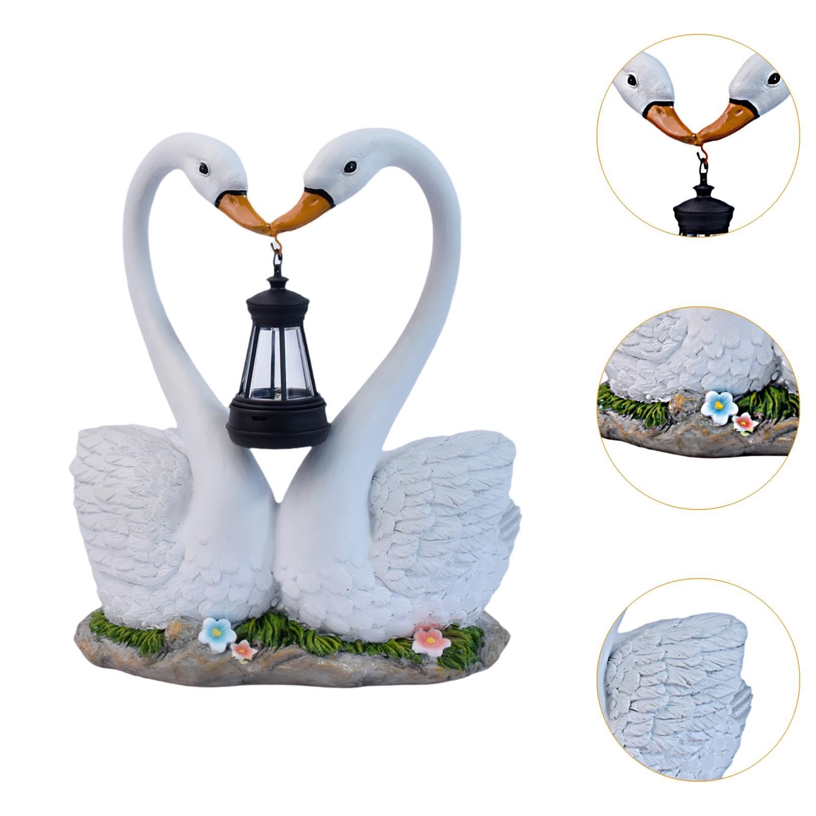 Statua da Giardino a Forma di Cigno con Lanterna Solare Ornamentale per Cortile