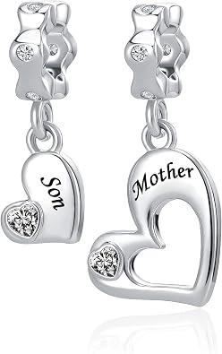 Mother and Daughter Charm Set for Bracelets Women Love Heart Mom Dangle Bead