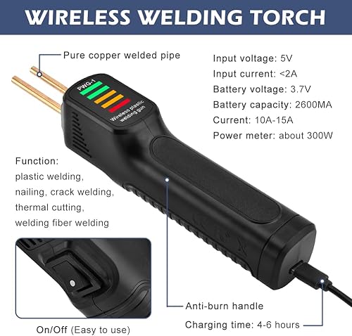 Miniatura 5 de Herramienta de soldadura de plástico inalámbrica de 300 W, kit de soldadura de plástico portátil, grapadora caliente con luz LED, pistola de
