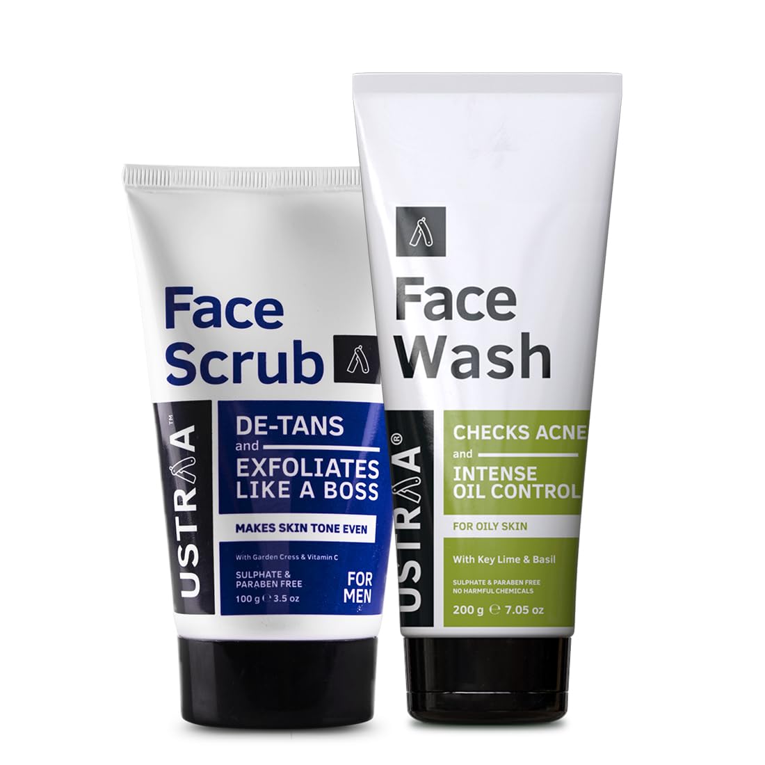 Ustraa Face Wash – Oily Skin – 200g | With Basil & Key Lime – For Acne-Prone Skin | Checks Acne & Blackheads & De-Tan Face Scrub for Men, 100g |…