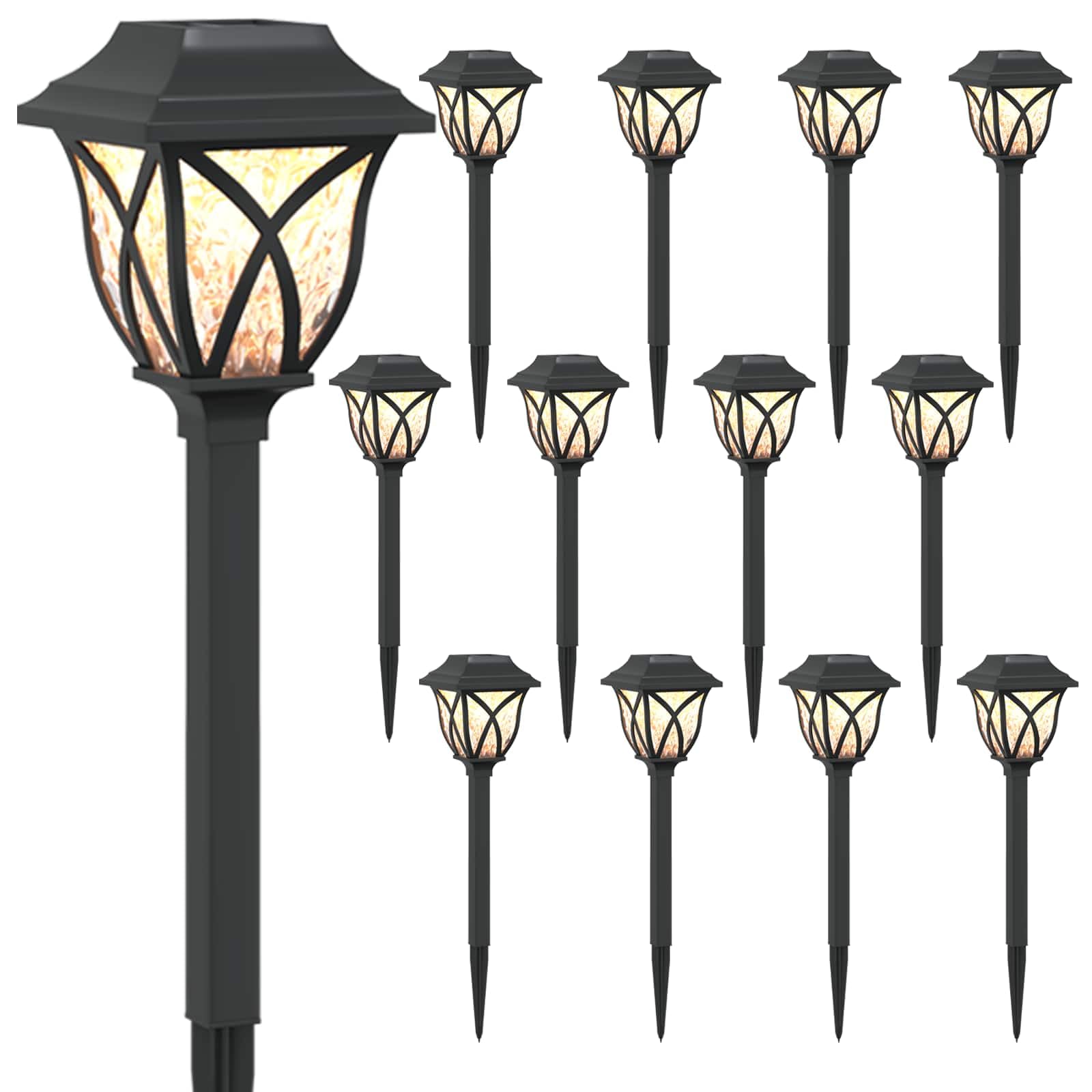 vidaXL Zewnętrzne lampy solarne ze szpikulcem podłogowym 12 szt. 42 cm PP, ogród, dziedziniec - nowoczesne solarne lampy LED, odporne na warunki atmosferyczne, oświetlenie zewnętrzne, opcje