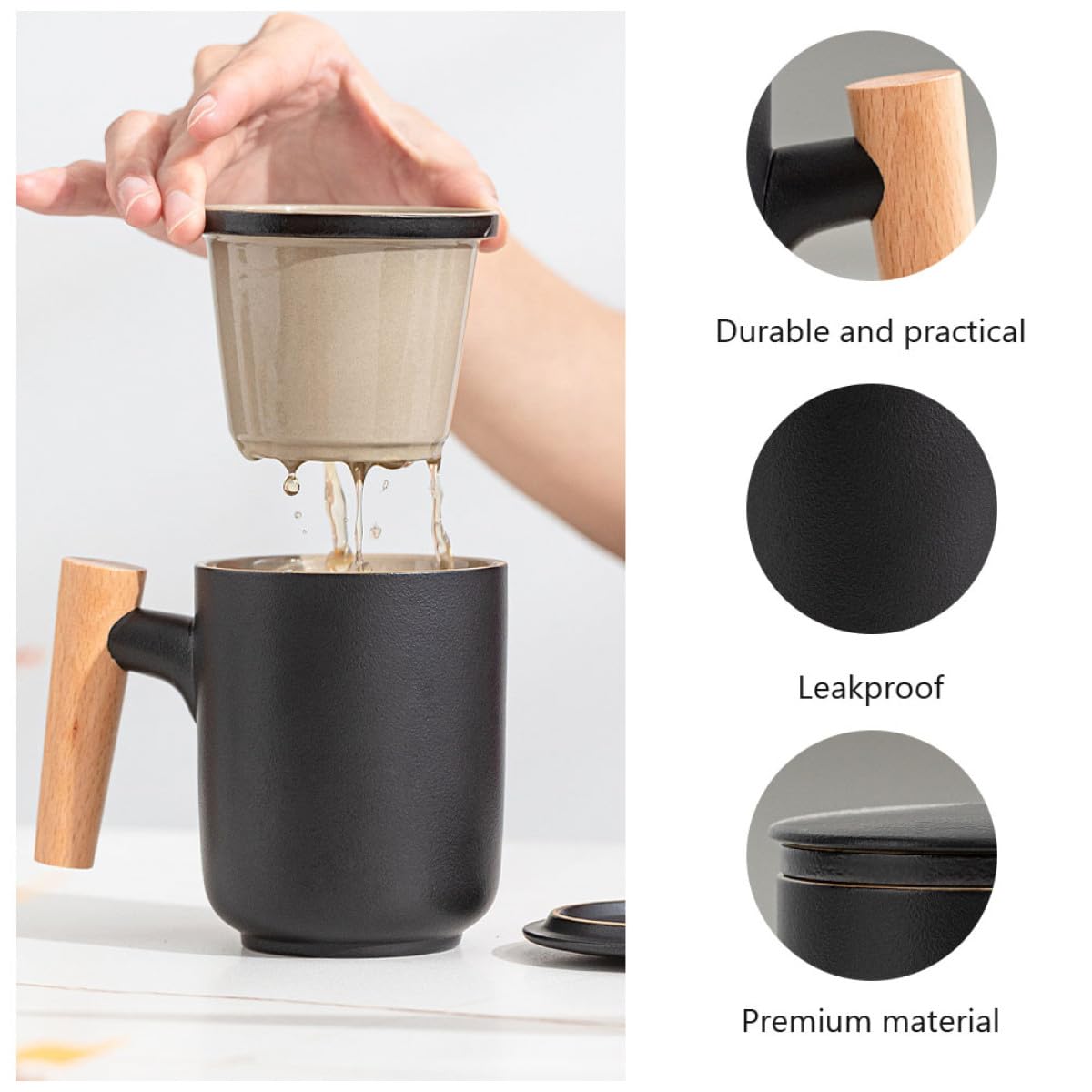 SUPVOX Taza de Cerámica Filtro y Tapa, Infusor de Té Portátil Prueba de Fugas Adecuado para Oficina y Viajes, Capacidad Grande y Diseño Elegante