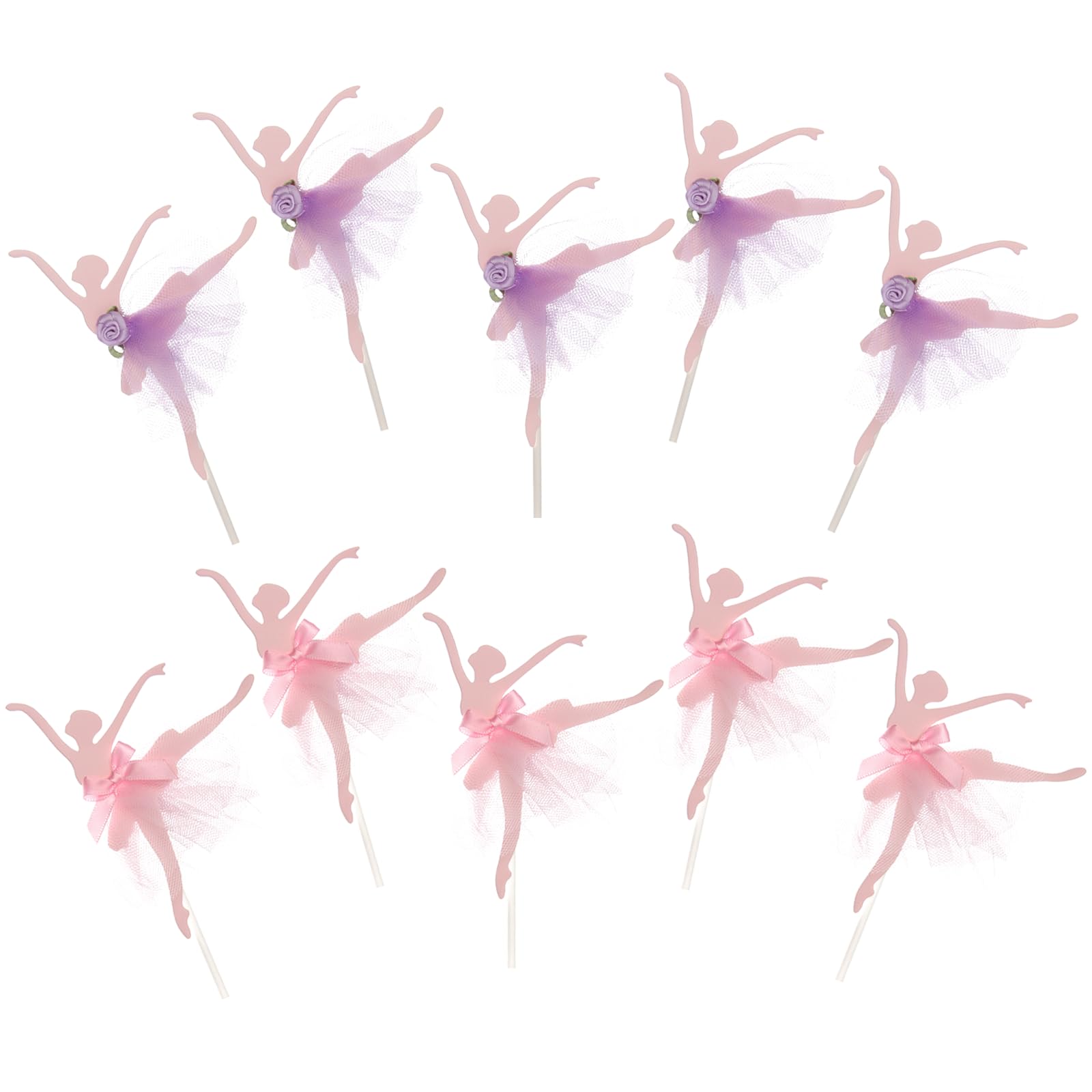 10 PCS Ballerina Girls Cupcake Topper, Ballet Cake Topper, Birthday Cake Topper,Pink Purple Tutu Girl for Dancing Princess Birthday Party, Birthday