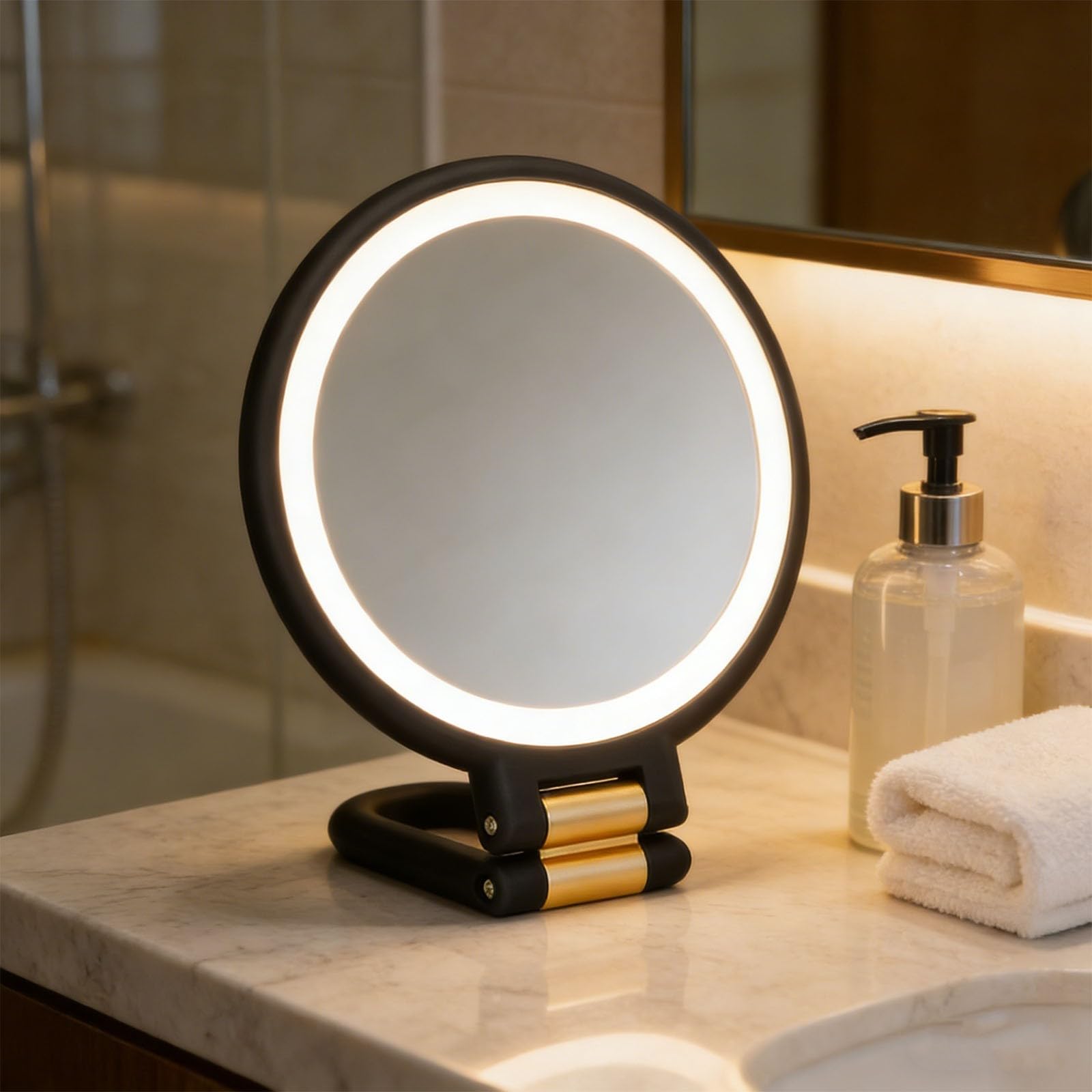 50X Magnifying Makeup Mirror,24cm Travel Folding Magnifying Mirror with 360° Adjustable Handle for Skincare & Beauty (Black)