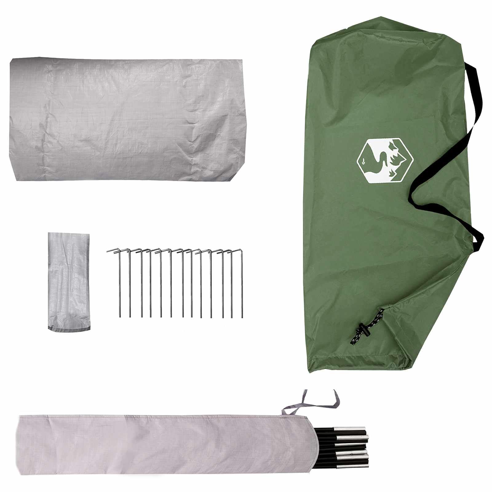 Tenda da Backpacking Verde 2 Persone | Poliestere 185T Impermeabile, Pali in Fibra di Vetro, Leggera 1,75 kg, 4 Stagioni
