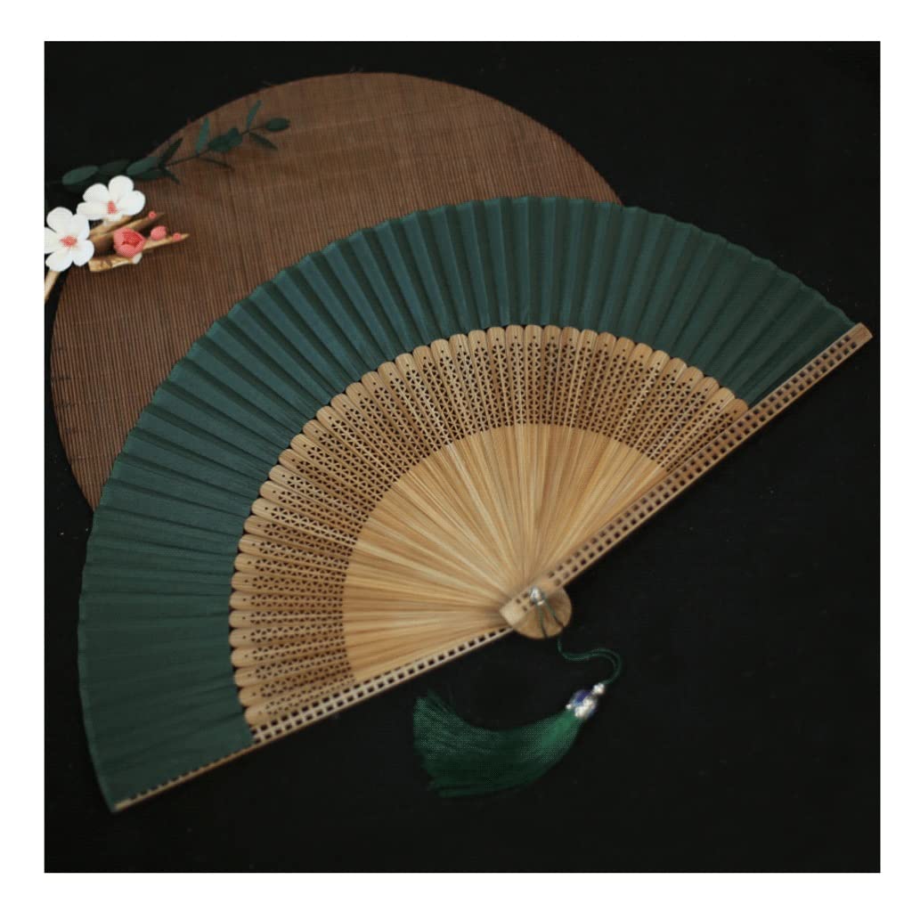 NZPOST folding fans Hand Held Folding Fans Chinese Fans Vintage Retro Style Handheld Fan with Tassel for Decoration Wedding Birthday s Hand Fans (Dark Green)