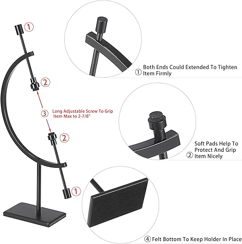 Miniatura 3 de JUXYES Soporte de pinza de metal para esfera, mantiene un máximo de 2-78, soporte de exhibición estilo pinza negra para minerales, adornos, gemas,
