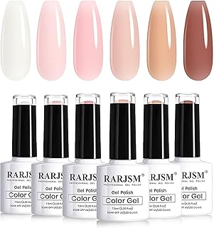 Sponsored Ad - RARJSM Nude Sheer Jelly Pink Gel Nail Polish Set of 6 Transparent Colors LED UV Gel Soak Off Clear Taffy Br...