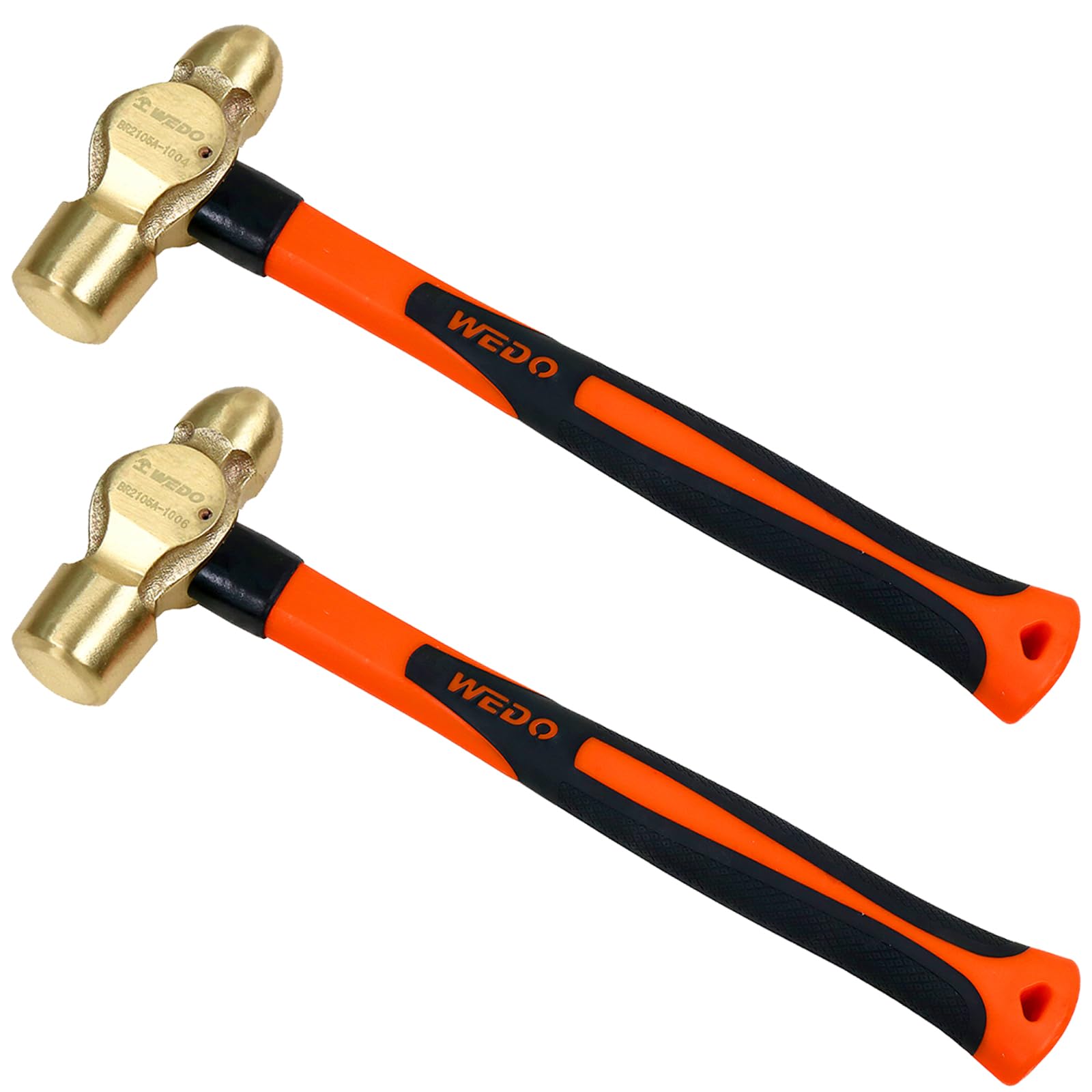 WEDO 2PCS Brass Ball Peen Hammer Set, 16 oz+16 oz(1lb+1lb), Brass Ball Pein Hammer Set with Fiberglass Handle, Die-Forged, Corrosion Resistant, DIN