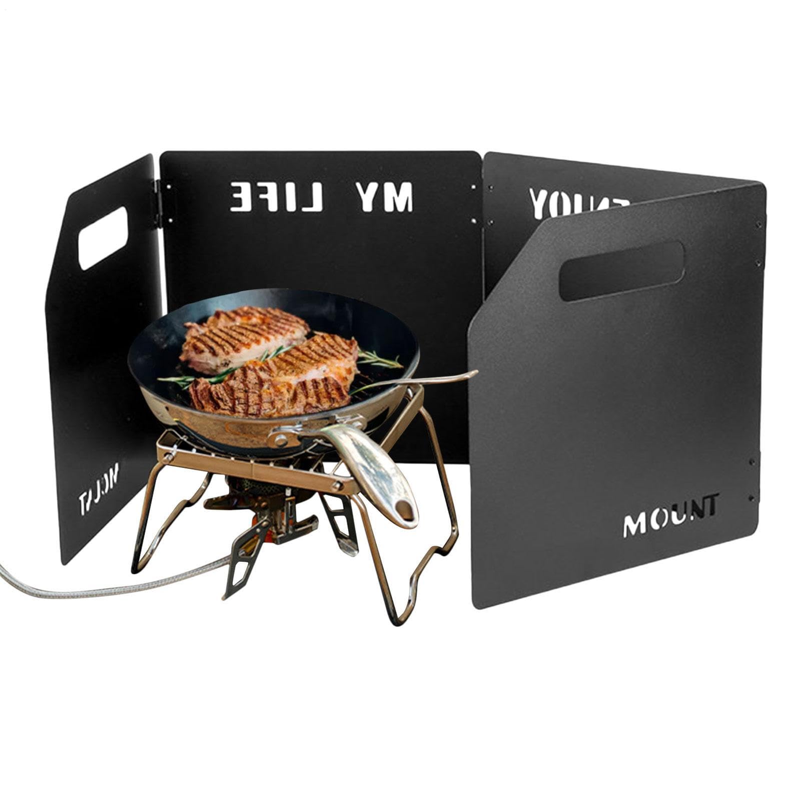 Parabrezza pieghevole Bruciatore – 4 pannelli parabrezza per fornelli da | campeggio, scudo termico portatile | protezione antivento per esterni con borsa per il trasporto per barbecue, cucinare