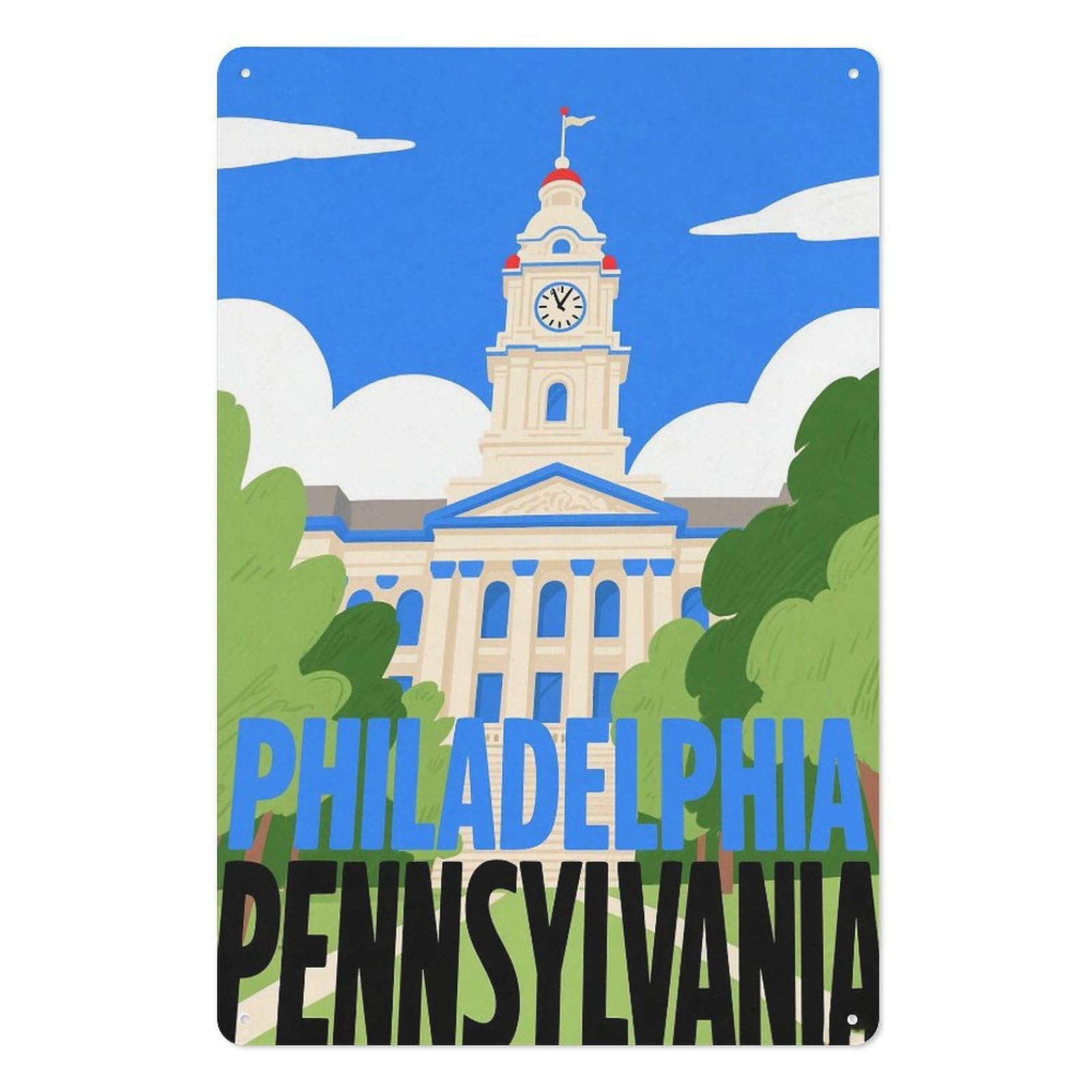 Philadelphia Pennsylvania Retro Design Tin Painting Vintage Tin Sign 08x12inch(20x30cm) Wall Art for Home Office Bedroom Living Room Cafes Wall Decor