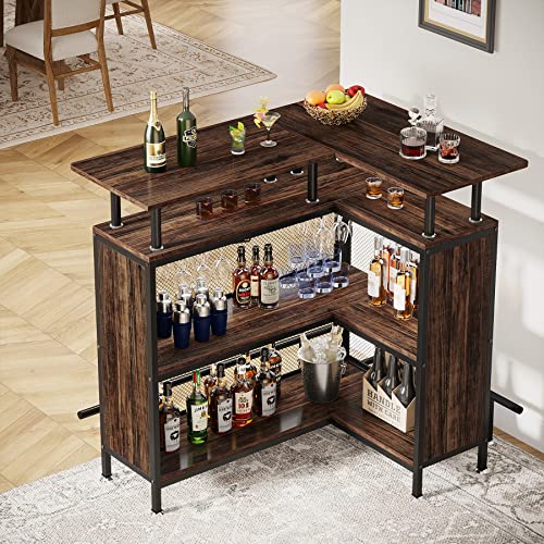 image for Tribesigns Home Bar Unit, L-Shaped Bar Table with Stemware Racks and 2