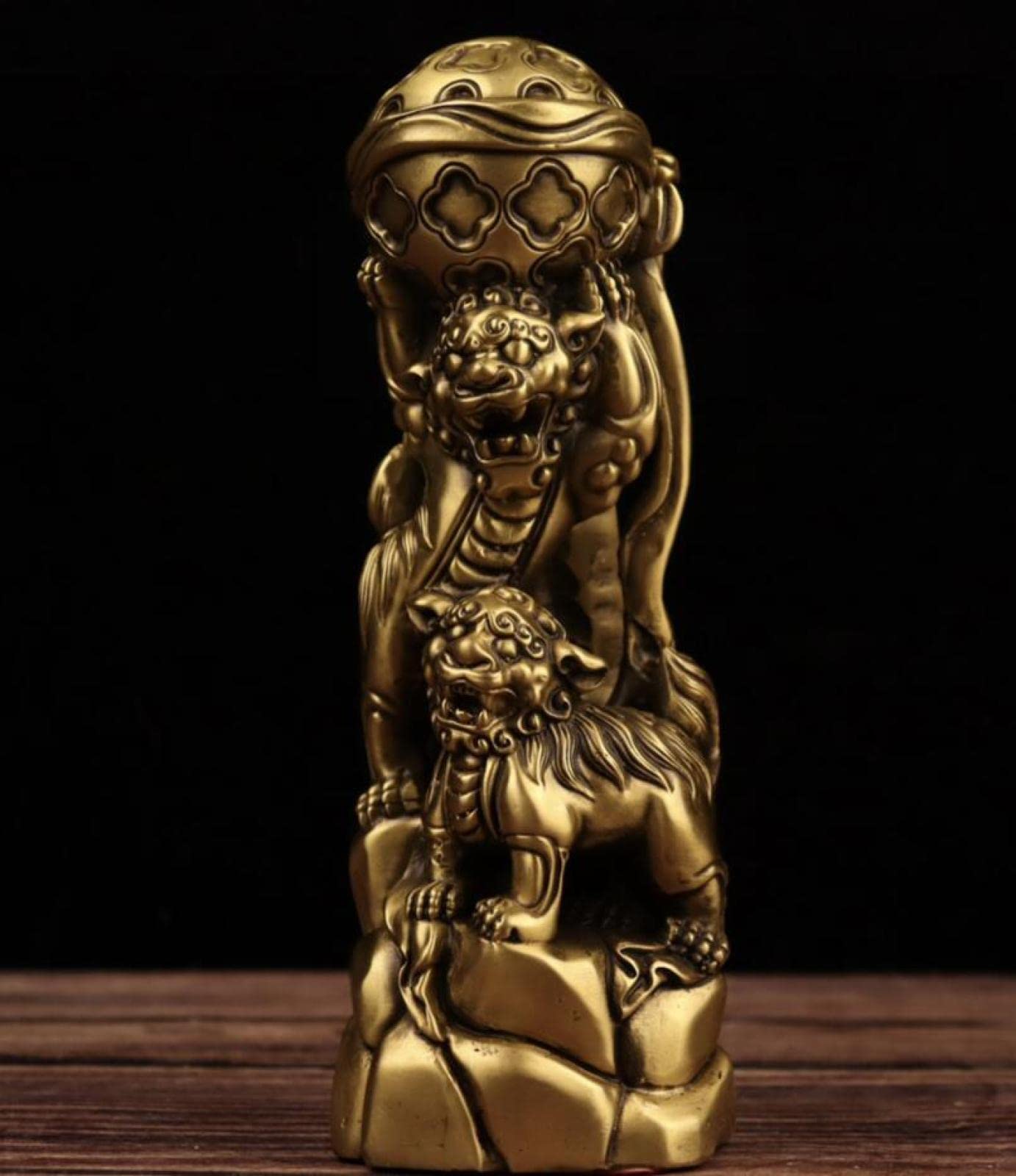Statue Double Lion Laiton AMUCK rompre la monotonie de votre Bureau