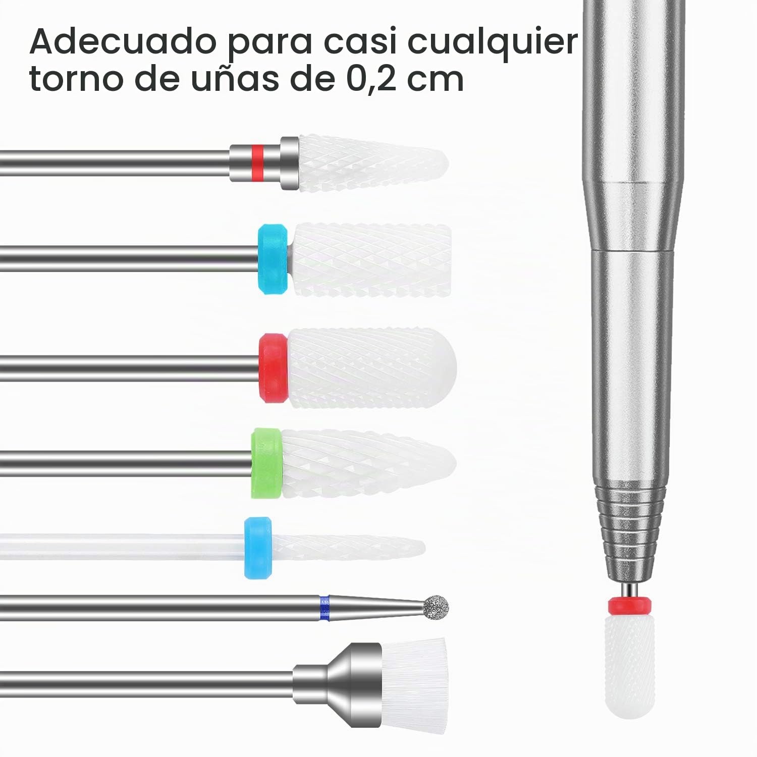 MAQUITA Juego de 7 brocas de cerámica para uñas, profesional, para quitar gel, acrílico, cutícula, diamante, 3/32, brocas para uñas, para manicura, pedicura, salón, uso en el hogar (White)
