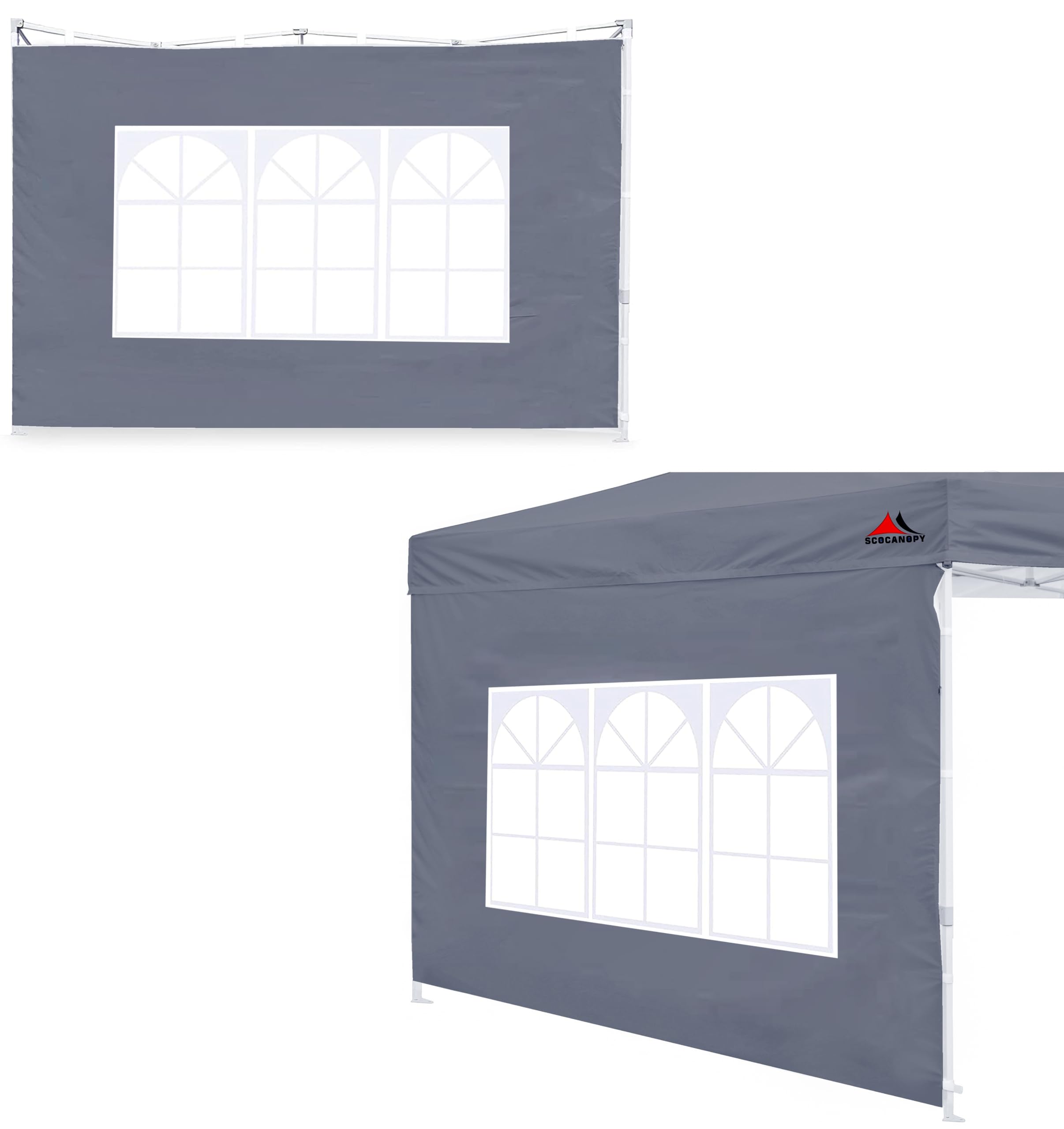 SCOCANOPY SideWall with Window for 12x12 Canopy Frame, 2 Pack SunWall Only,Dark Grey