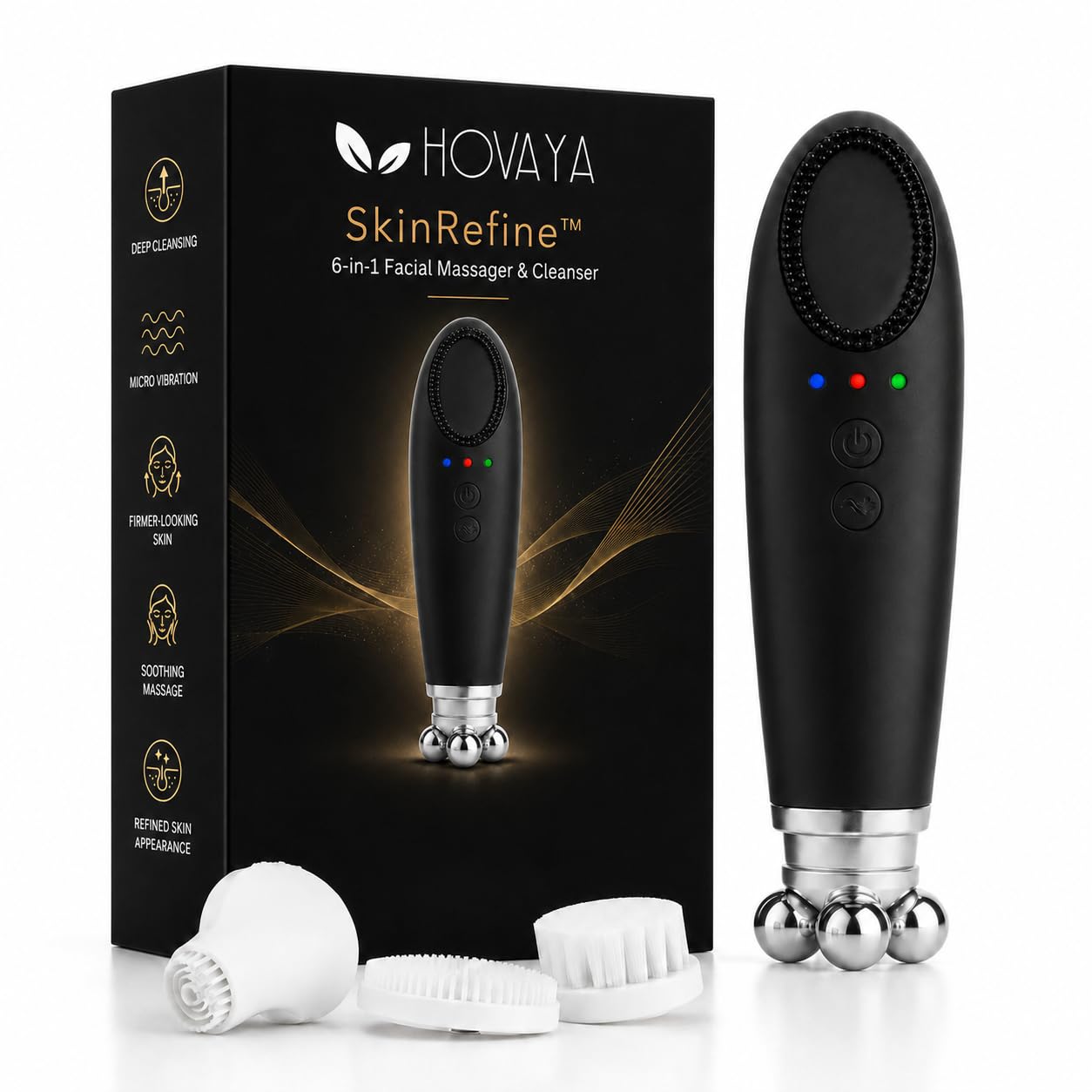 6-in-1 Facial Massager & Cleansing Brush, Electric Face and Neck Massager with 4 Interchangeable Heads, Rechargeable Skincare Device for Facial Massage, Deep Cleansing & Daily Care