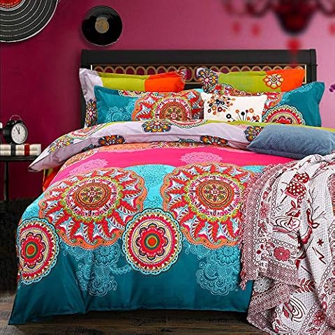 Pangzi Bohemian Duvet Cover Set Lightweight Microfiber Bedding Set Boho Floral Print Comforter Cover with Zipper Closure (Queen) Cover