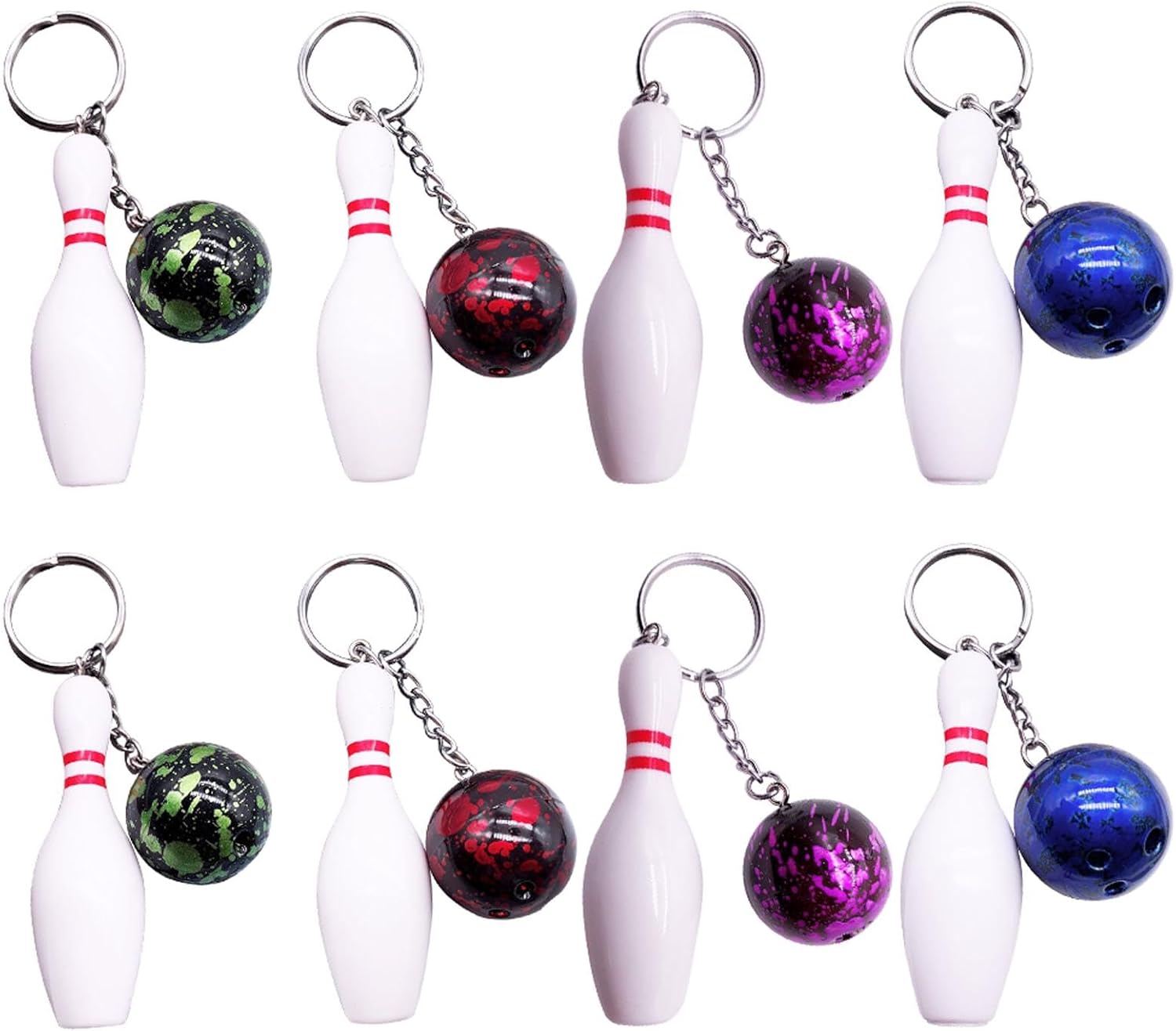 Pack of 8 Mini Bowling Keyrings, Bowling Pins Key Holder, Bowling Key