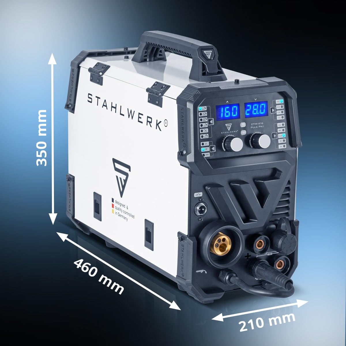 STAHLWERK Poste à souder combiné 6-en-1 CTM-416 Puls Pro – CUT, TIG, MIG/MAG, PULSE, MMA (ARC), FLUX jusqu'à 160 A, découpeur plasma jusqu'à 40 A, amorçage HF, fonction Pulse, dévidage de fil, LED