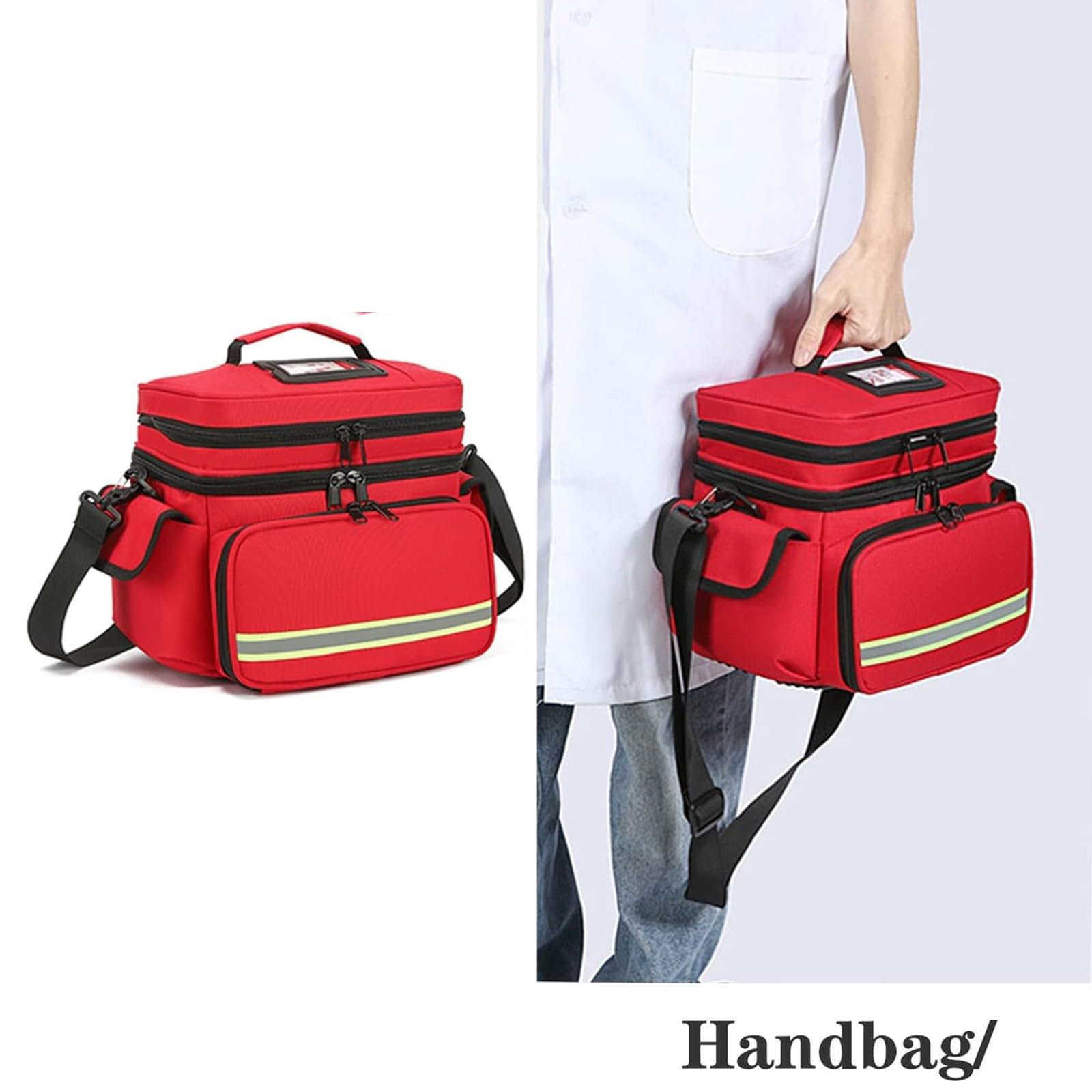 Bolsa De Primeros Auxilios Vacía Profesional, Bolsa Táctica Médica De Primeros Auxilios Con Múltiples Bolsillos, Doble Capa Y Duradera, Bandas Reflectantes Y Viaje Seguro, Para Médicos De Enfermería.