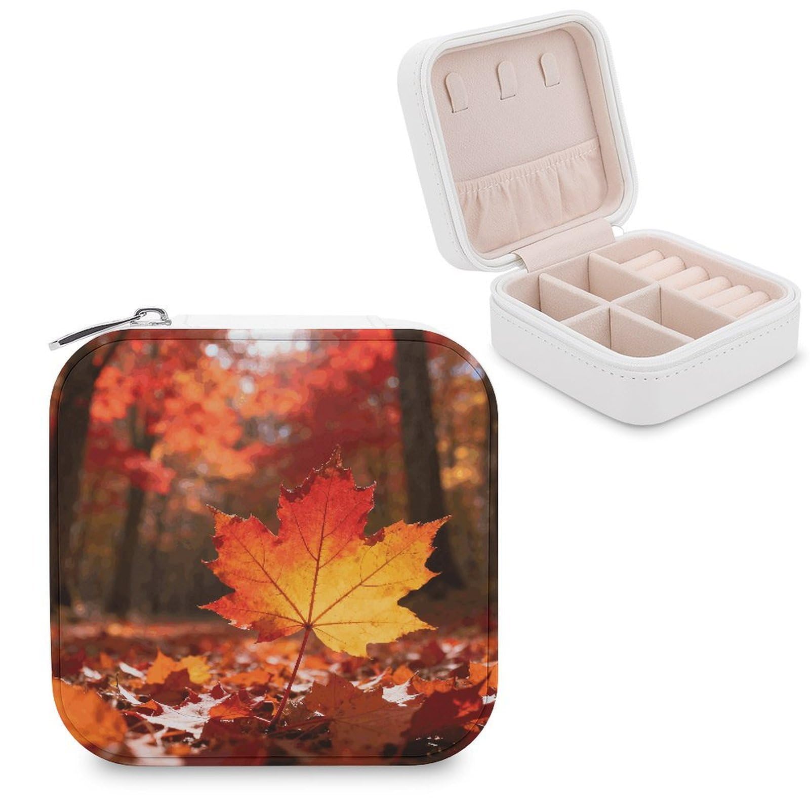 LZQPOEAS Fall Maple Leaves Jewelry Box, PU Patterned Storage Case, Portable Travel Jewelry Organizer Box for Storing Rings, Pendants, Earrings, Necklaces, And Women's Specialized