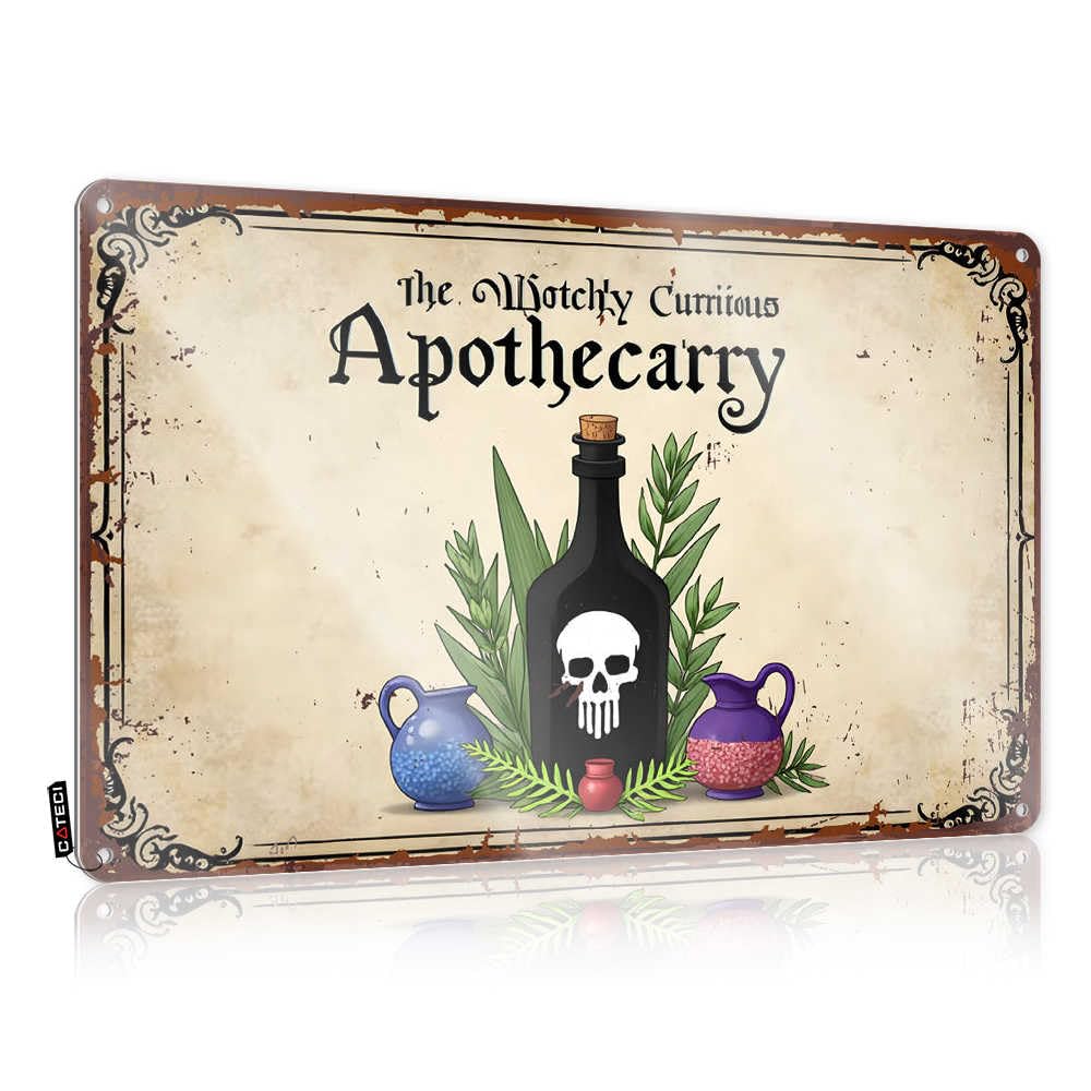 Fzfn Colour Funny Sign Decor Vintage Style | The Witchy Curious Apothecary: A Spooky Potion Display Old-Fashioned Ideas Home Decor(20X30cm)