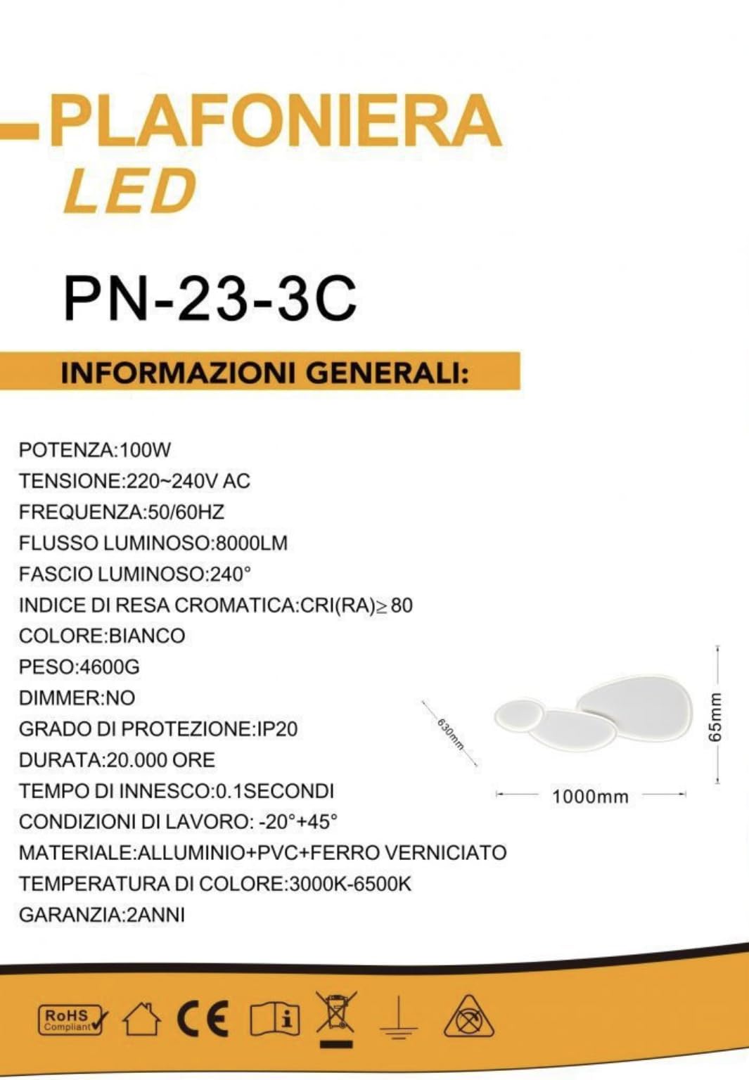 Plafoniera a led moderna a soffitto con telecomando e app per selezionare colore della luce e luminosità lampada adatta per camera da letto salone soggiorno cucina locali 100W PN-23