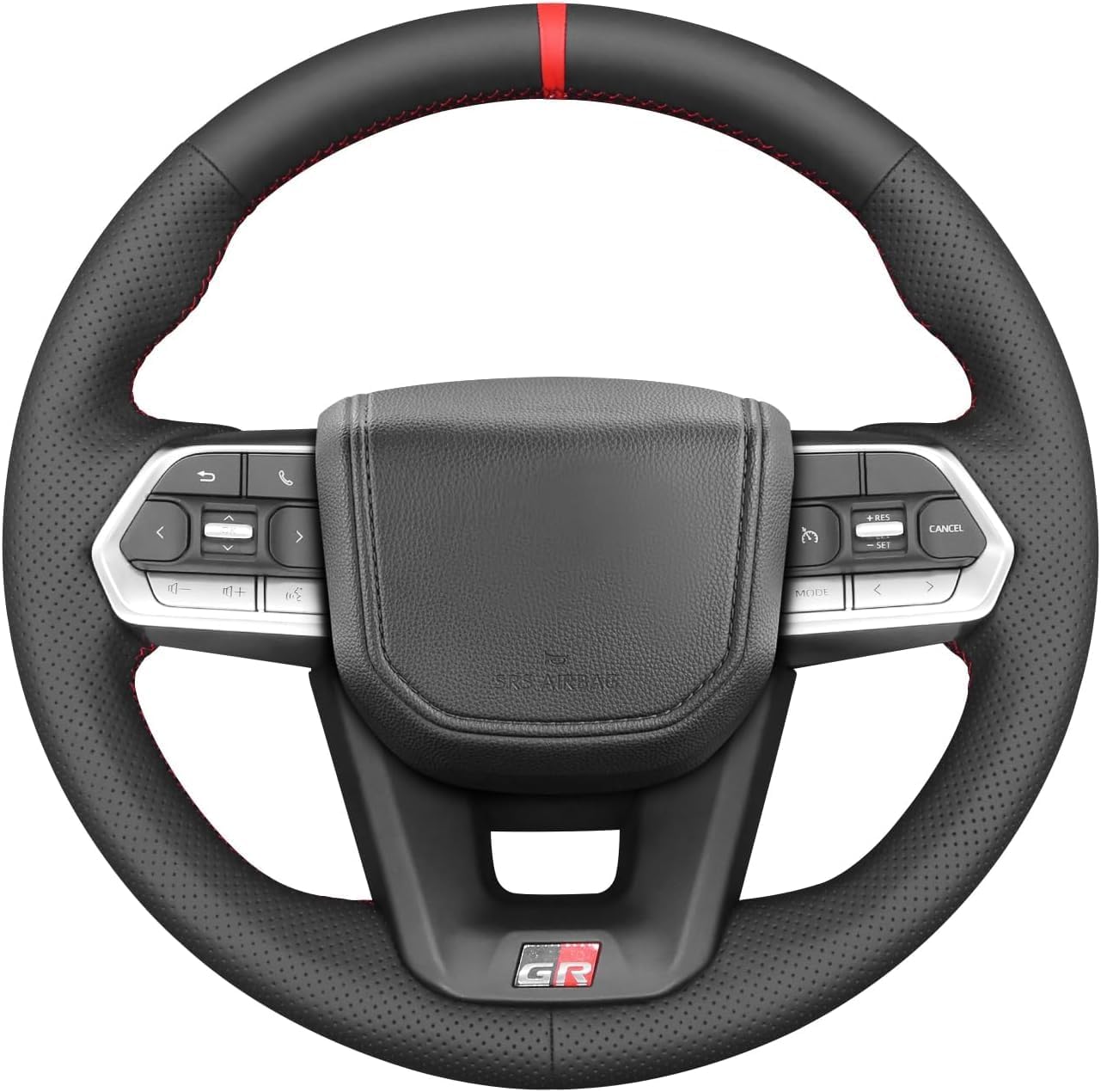 Custom Hand Stitched OEM Black Genuine Leather Steering Wheel Cover for Toyota Land Cruiser 300 GR Sport 2022 2023 2024 Car Interior Accessories