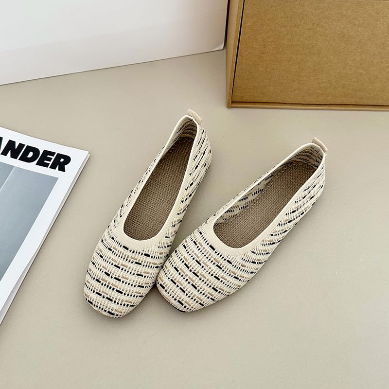 Image of RVROVIC Women's Knit Square Toe Ballet Flats, Slip‑On Casual Flat Shoes