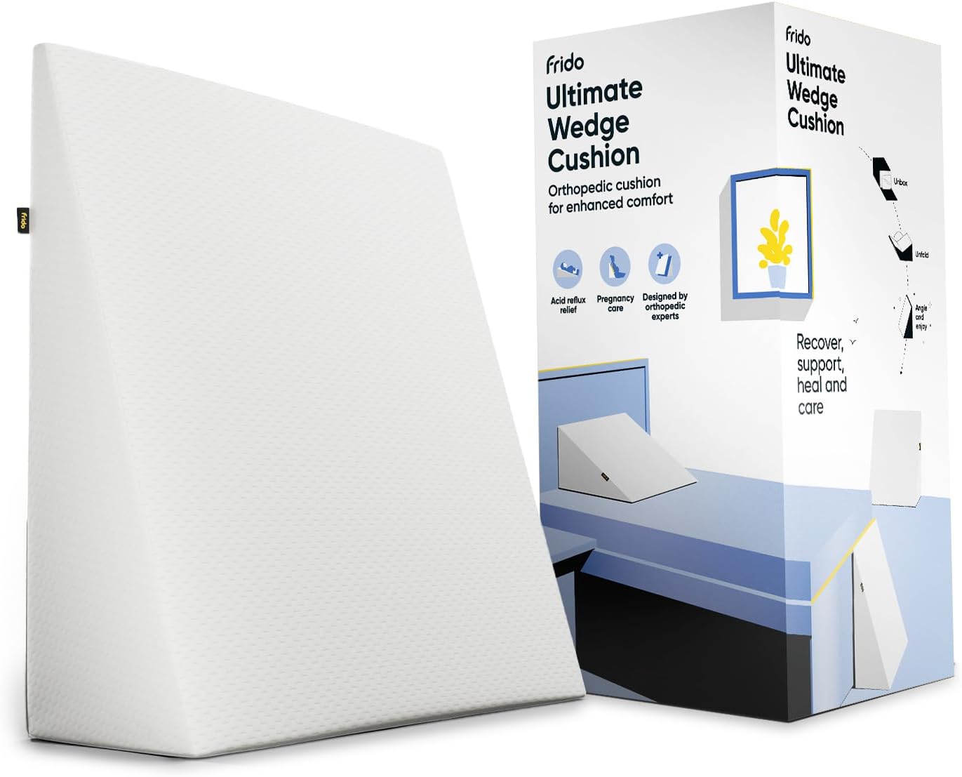 Frido Complete Back Support Wedge Cushion Made with Memory Foam, Improves Comfort and Posture While Sitting/Working on Bed, Pack of 1 (White) Pack of 1 White