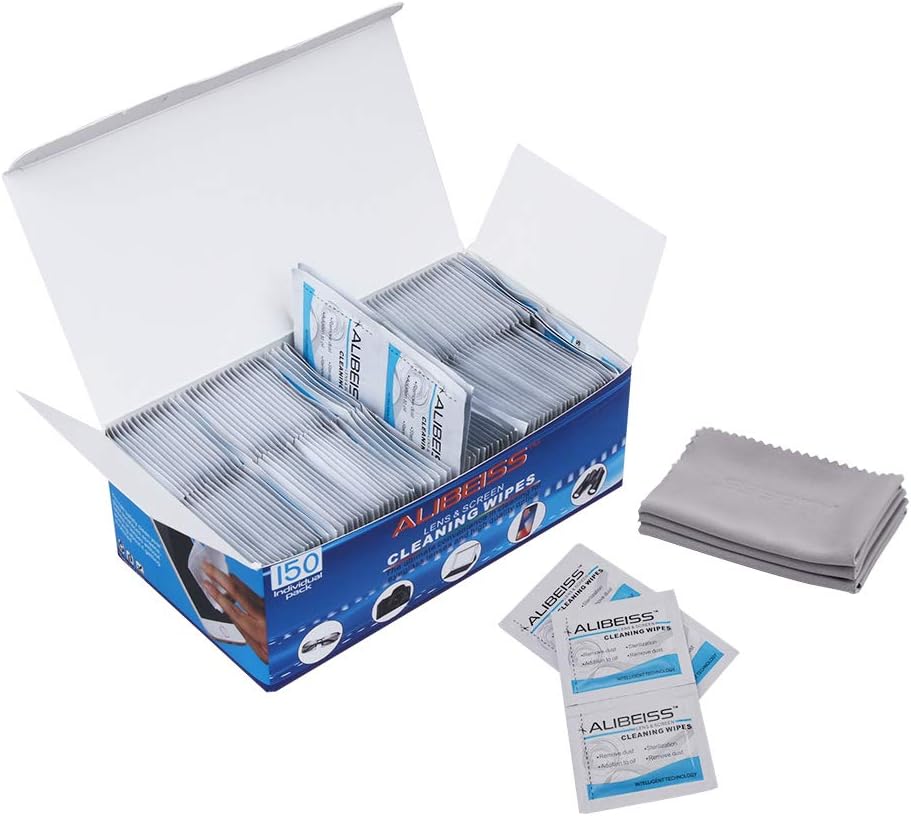 150 Pack Pre-Moistened Lens Wipes ALIBEISS Screen Wipes Glasses Cleaner for Camera, Tablets, Smartphone, Screens and Other Delicate Surfaces
