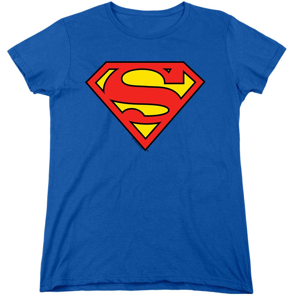 Popfunk Classic Superman Classic Logo Womens Premium Cotton Short Sleeve Graphic T-Shirt & Stickers