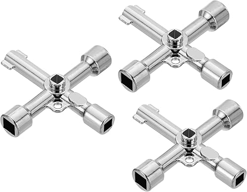PATIKIL Llave cruzada universal multifuncional, paquete de 3 llaves de triángulocuadrado de aleación de zinc de 4 vías para válvula de plomería de