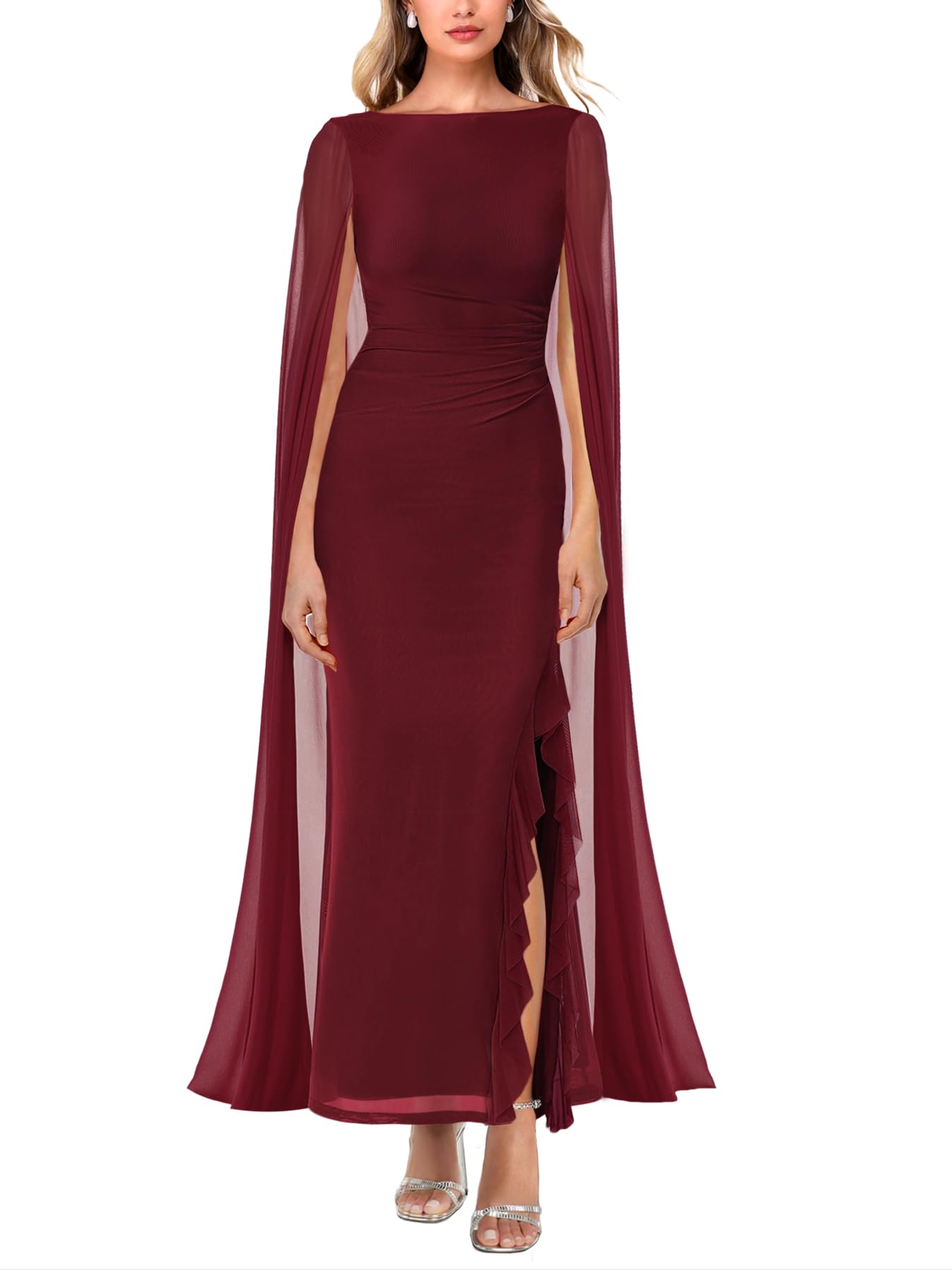 Robe longue élégante drapée de soirée en maille de qualité supérieure