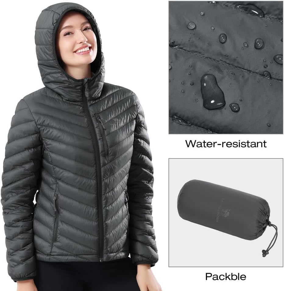 CAMEL CROWN Women's Down Jackets Lightweight Puffer Jackets Packable Quilted Winter Coat Hooded Outerwear With Chest Pocket - Image 2