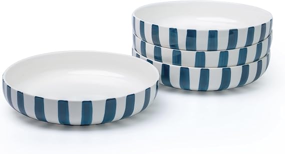 Junko Pasta Bowls Set of 4, 8.3 inch with High Edge Dish Set-Microwave and Dishwasher Safe, Scratch Resistant, Modern Dinnerware- Bowls for Kitchen. Perfect as Salad Bowls (Navy)