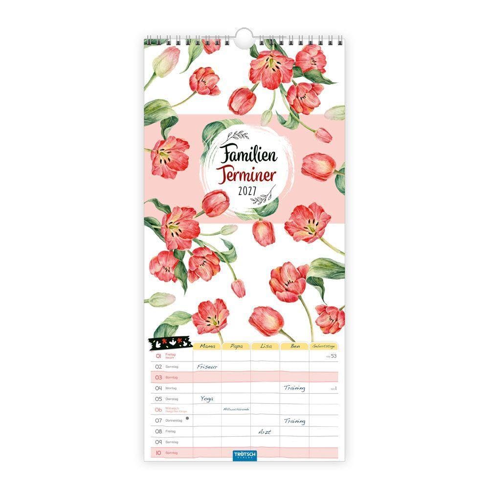 Trötsch Familienkalender Familienterminer Blumen 2027: Wandkalender