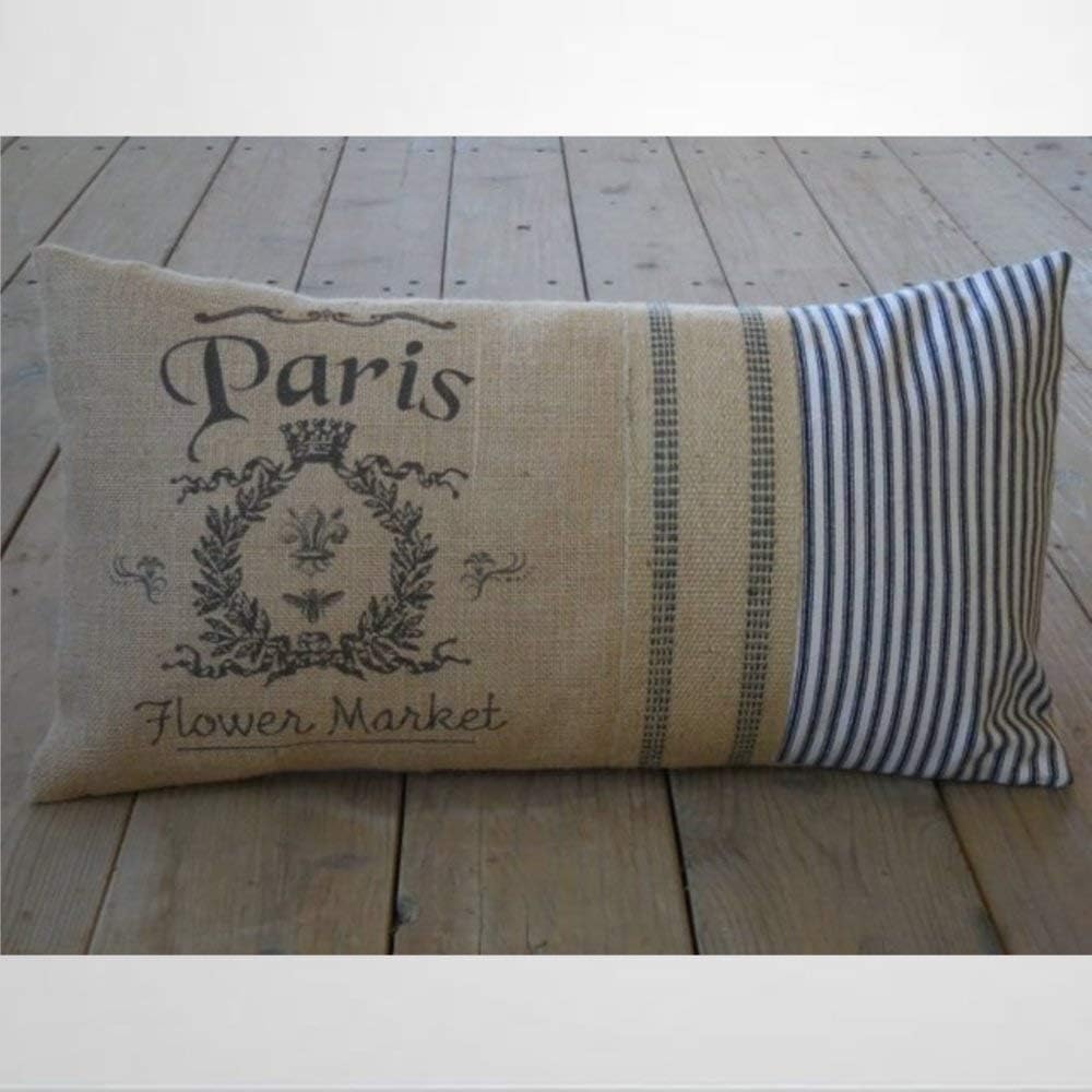 EricauBird Funda de almohada Lumbar de París con cinta de yute y estilo Shabby Chic Farmhouse Fundas de almohada Funda de cojín Funda de almohada de 30,5 x 50,8 cm