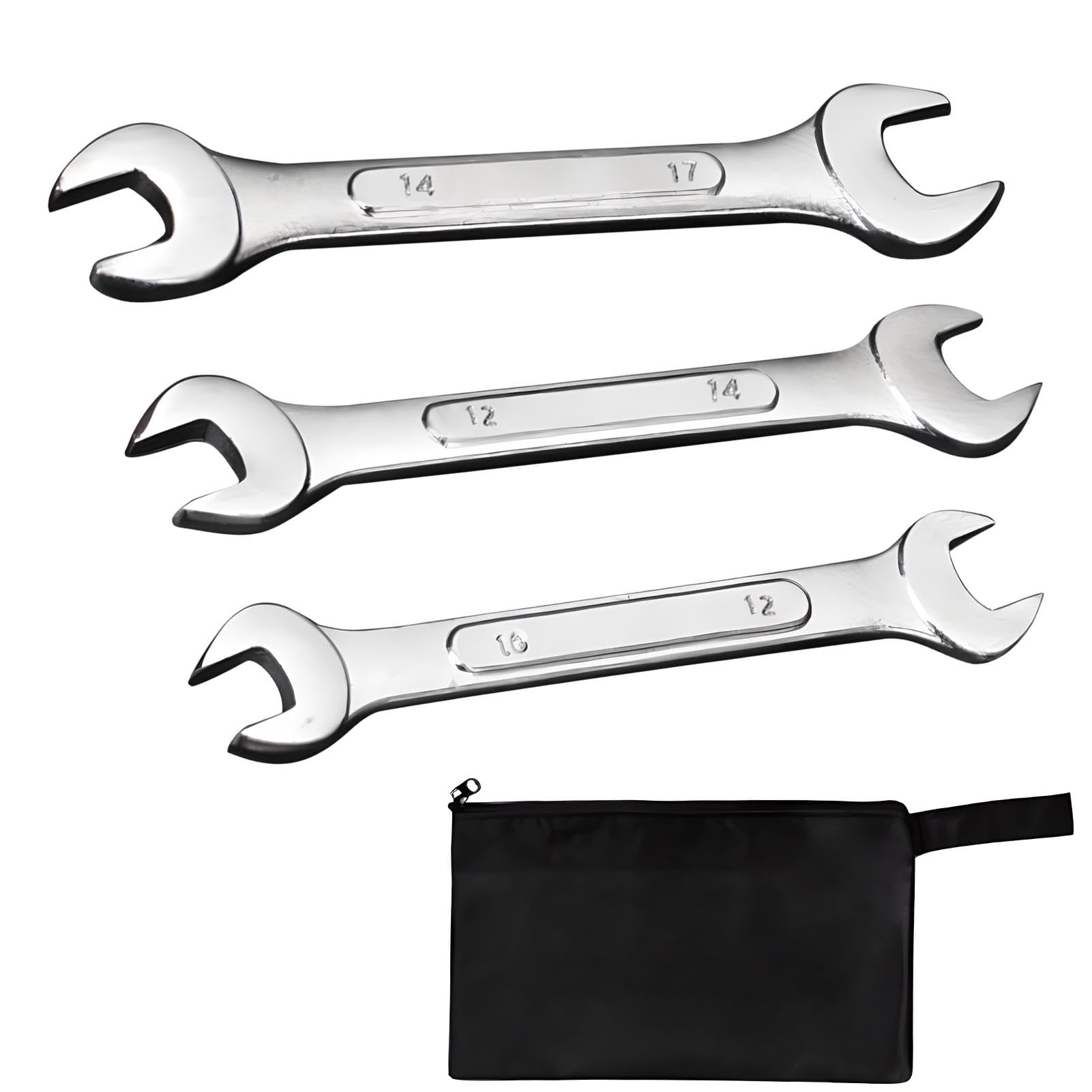Ansodo 3pcs Flare Nut Spanner Set, Double End Open Ring Spanner Set, Brake Line Spanner Wrench, with Storage Bag