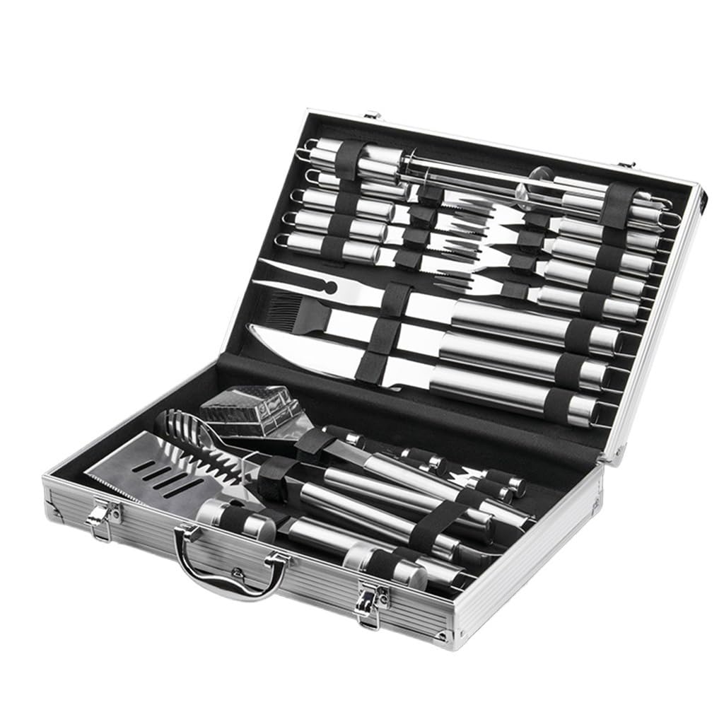 Juego de Herramientas para Barbacoa, Caja de Aluminio, Acero Inoxidable, brochetas para el hogar, Parrilla combinada para Barbacoa al Aire Libre