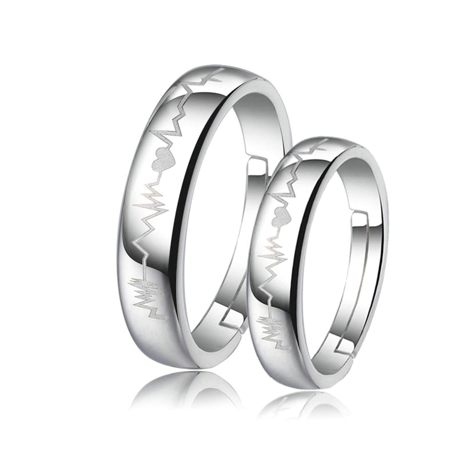 Daesar Eheringe 925 Sterling Silber, Verlobungsringe Paar Herzschlag Bandringe Eheringe Nickelfrei Partnerringe Verstellbar für 2