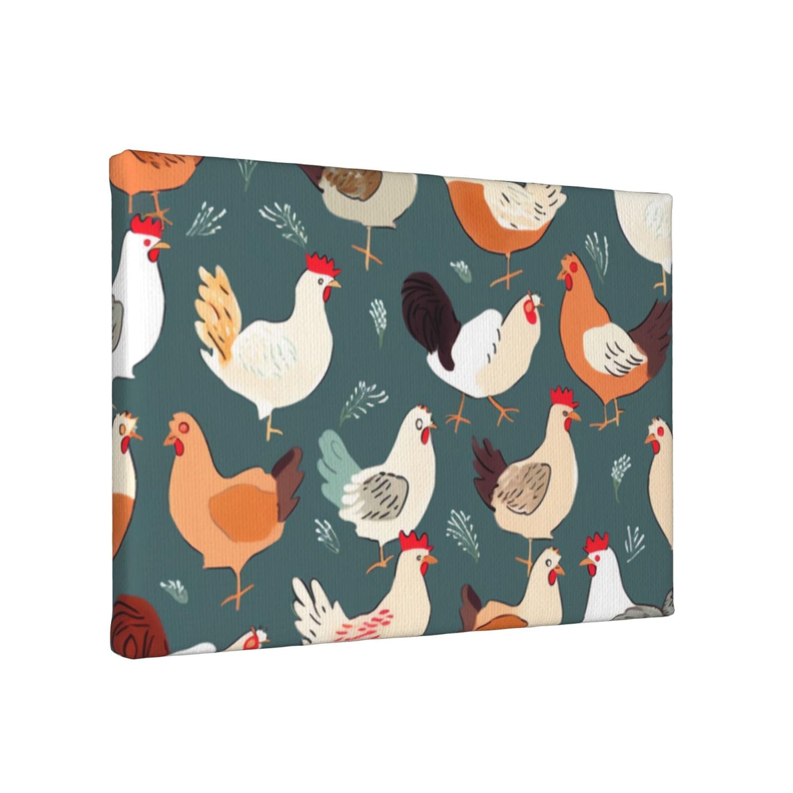YKLJG Chicken Pattern Printed Wall Art Canvas Painting 30x20 CM Wooden Framed Picture Painting Artwork Prints for Bedroom Kitchen Home Office Decor
