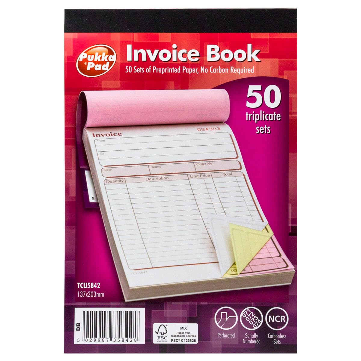 Pukka Pad, NCR Carnet de factures Triplicate 203 x 137 mm