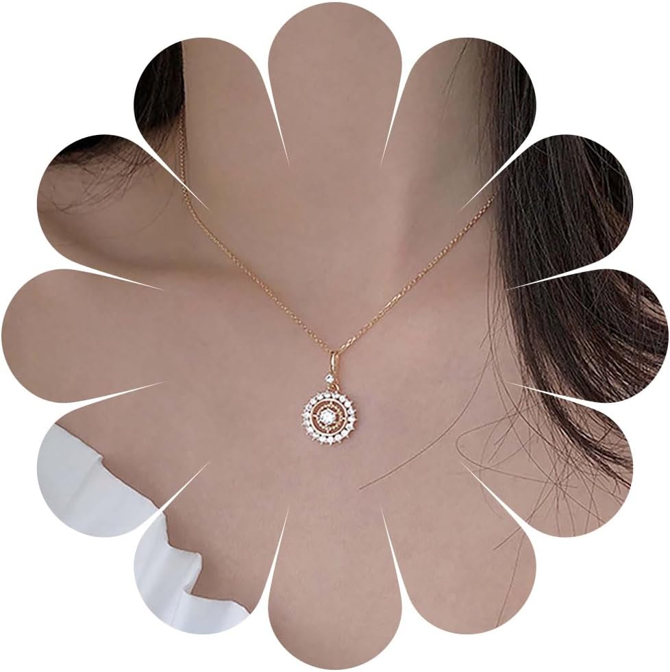 Andelaisi Boho Crystal Compass Necklace Vintage Compass Circle Pendant Necklace Gold Round Compass Choker Necklace Adjustable Compass Chain Necklace Jewelry for Women