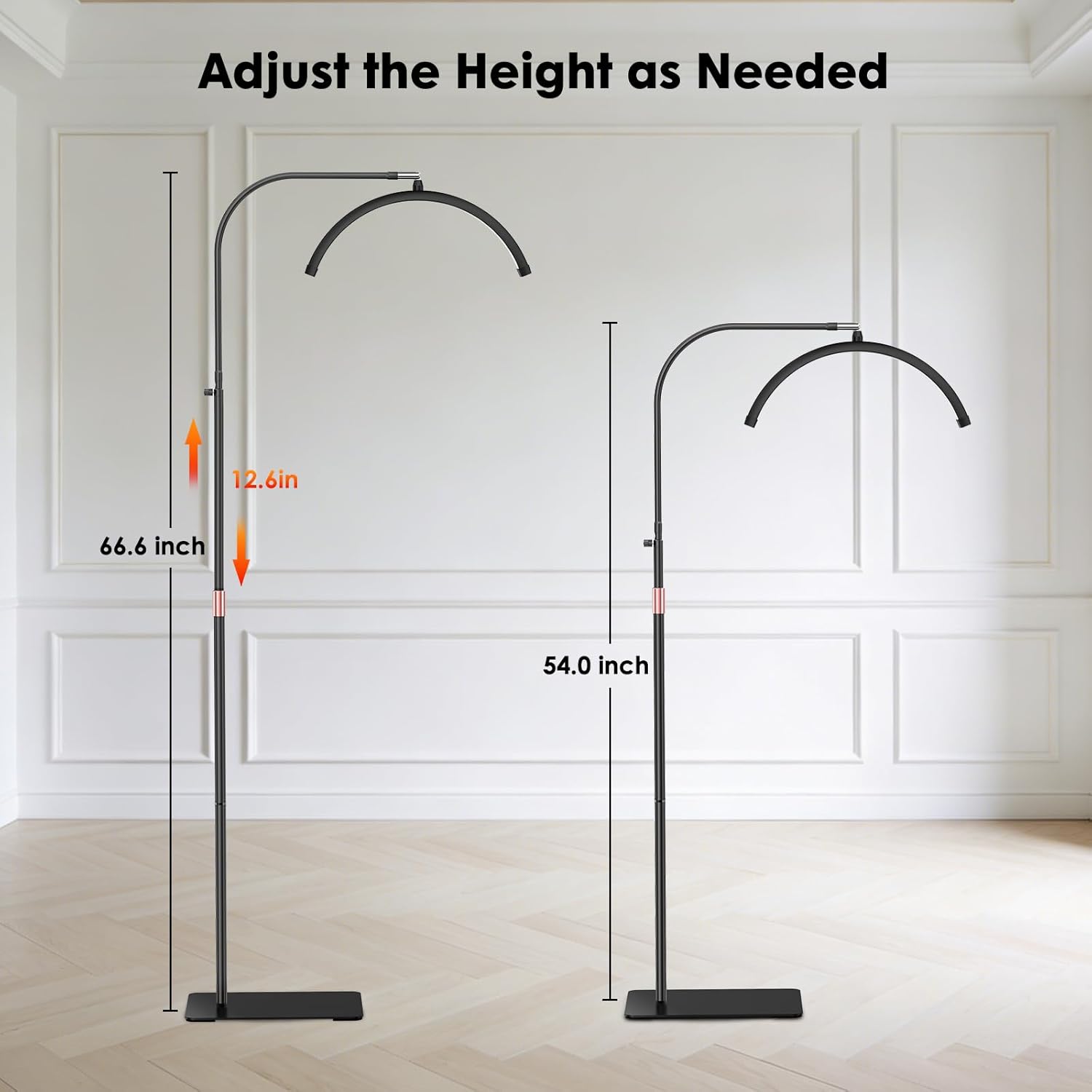 Lash Light for Eyelash Extension, Half Moon Light with Tool Tray, 2X Magnifier, Phone Holder for Nail Art, Tattoo Art, Skin Care, Floor Esthetician Lamp with Color and Brightness Adjustment