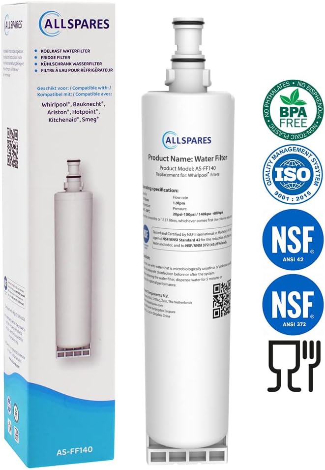 AllSpares AS-FF140 water filter with certification logos