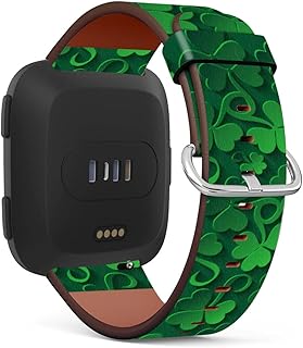 Mingdao Compatible with Fitbit Versa 2 / Versa / Versa Lite / Versa SE Patterned Leather Replacement Band (Shamrock Clover Leaf-Wb03)