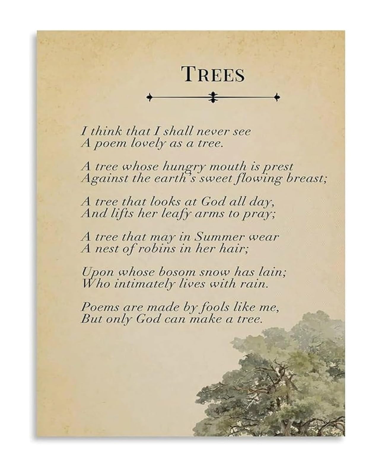 NWPNLXEA Ode to Trees Nature Poetry Canvas Wall-Art for Uplifting Living Room and Morning Room Decor Unframed,12x18inch(30x45cm)