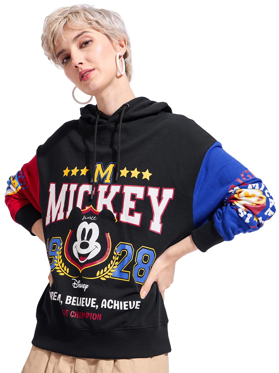 bewakoof X Disney Mickey Women's Polycotton Oversized Fit Hoodies | Hoodie for Women Winter Wear-picture-33